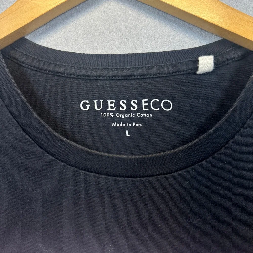 GUESS ECO Mens Black Triangle Logo Organic Cotton T-Shirt Large L - Picture 2 of 6